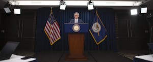fed-cuts-rates-again-on-coronavirus-concerns Jerome Powell giving a press conference amid Coronavirus concerns
