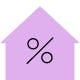 A small house with a percent symbol in the middle of it representing the interest portion of your FHA loan